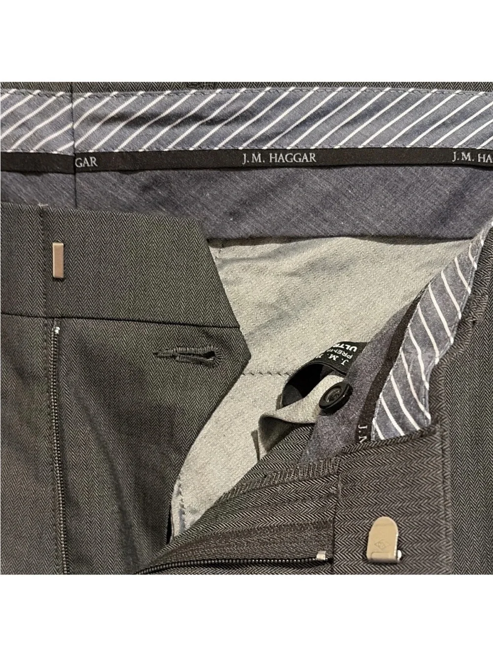 J.M. Haggar Premium Stretch Ultra Slim Gray Herringbone Dress Pants 30x32